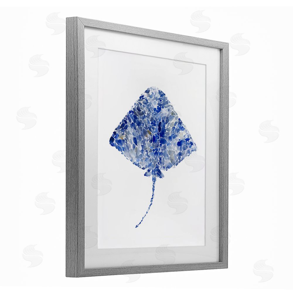 Ziwei Li Blue Watercolor Dappled Stingray Gray Framed Print Under Glass Wall Art