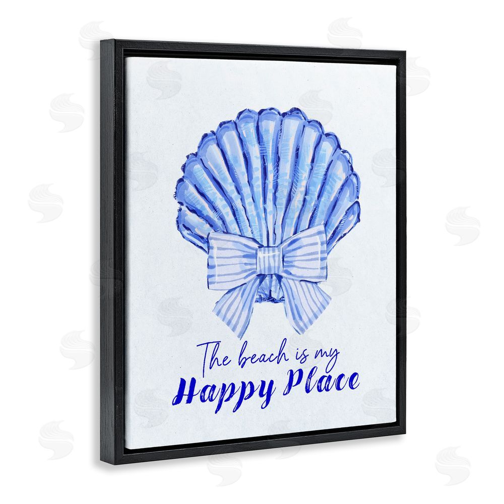 Ziwei Li Beach Is My Happy Place Seashell Black Floating Frame Canvas Wall Art Print