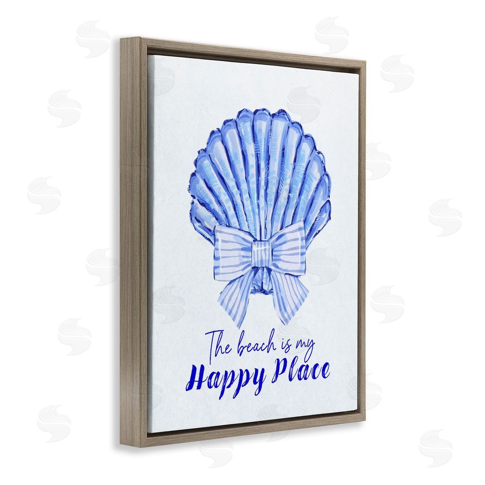 Ziwei Li Beach Is My Happy Place Seashell Brown Floating Frame Canvas Wall Art Print