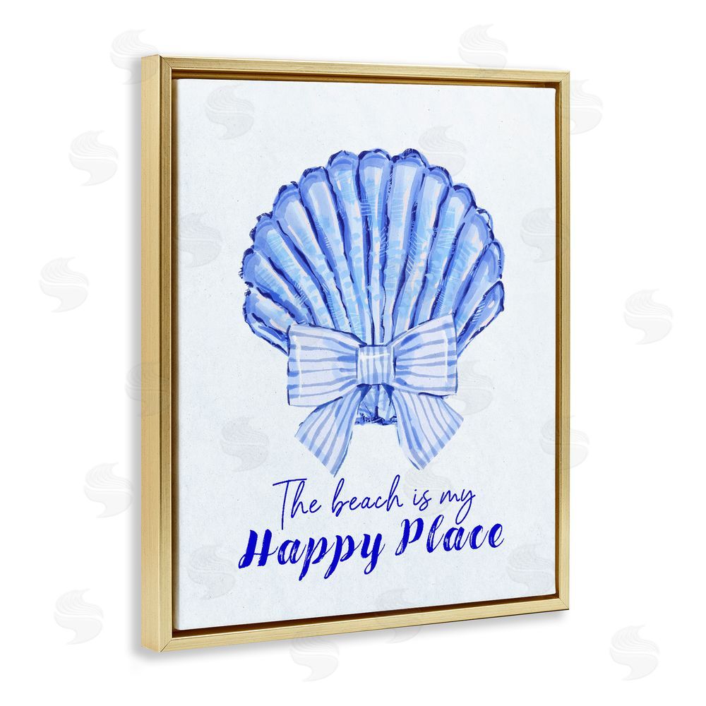 Ziwei Li Beach Is My Happy Place Seashell Gold Floating Frame Canvas Wall Art Print