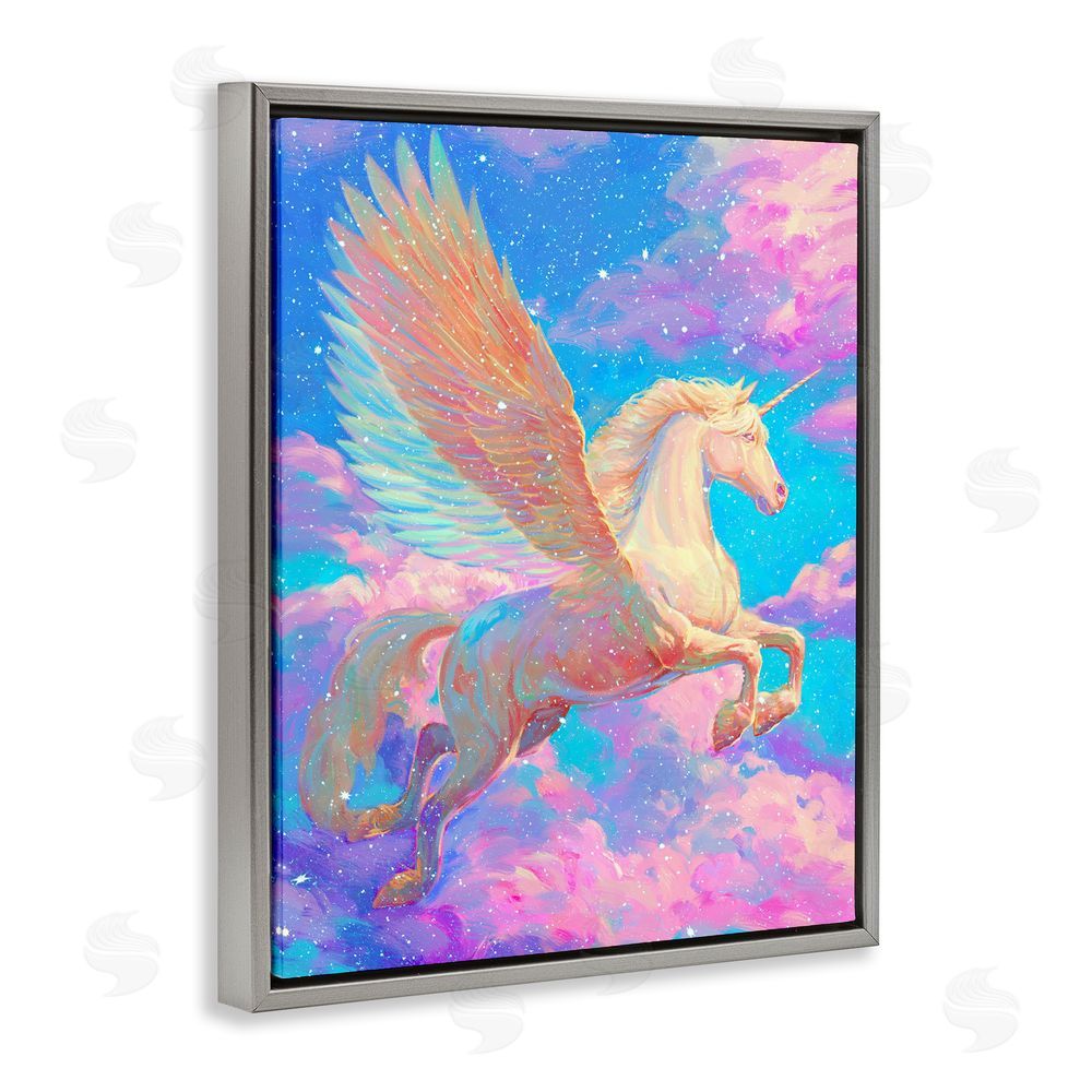 Ziwei Li Majestic Winged Pegasus Gray Floating Frame Canvas Wall Art Print