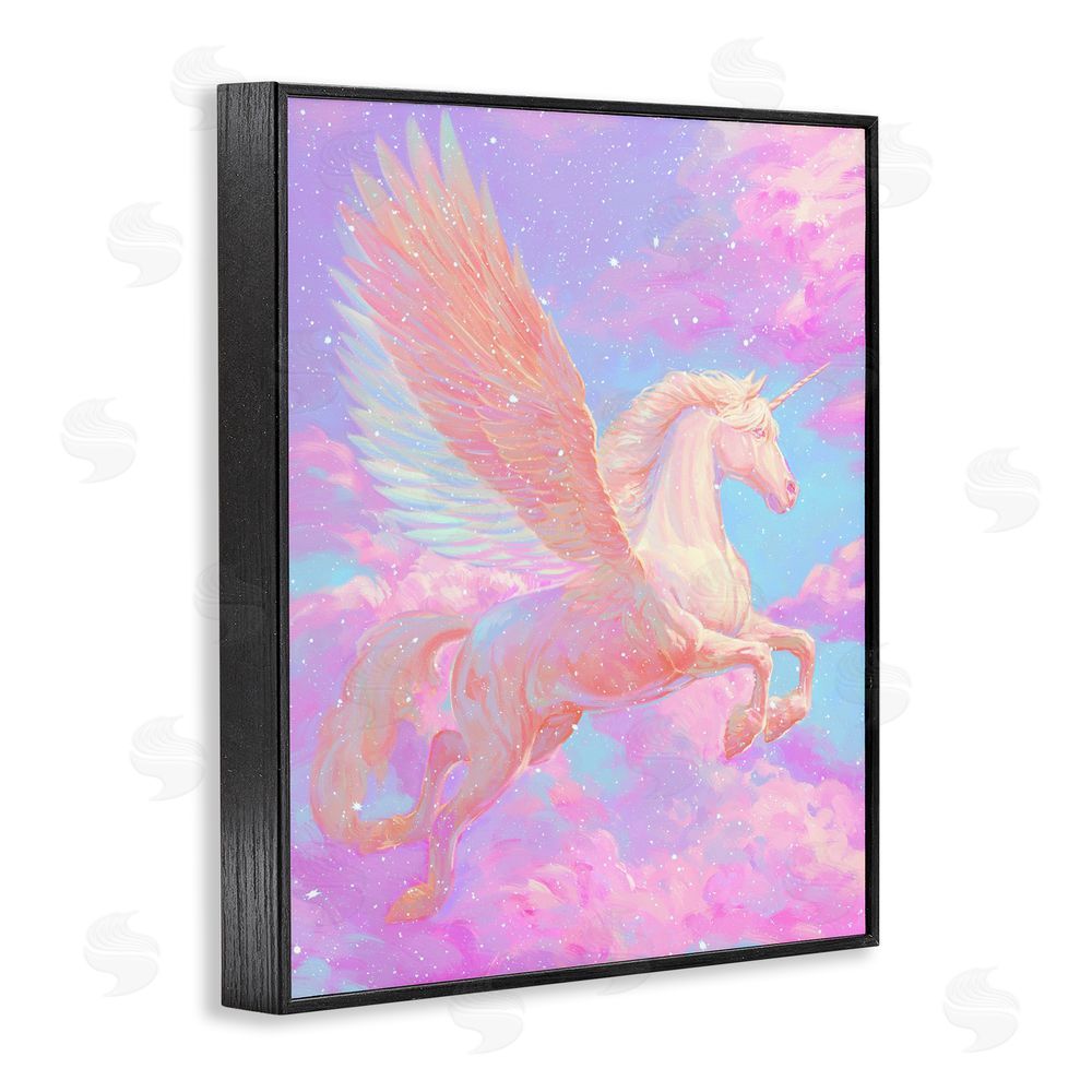Ziwei Li Ethereal Winged Unicorn In Clouds Black Framed Giclee Wall Art Print