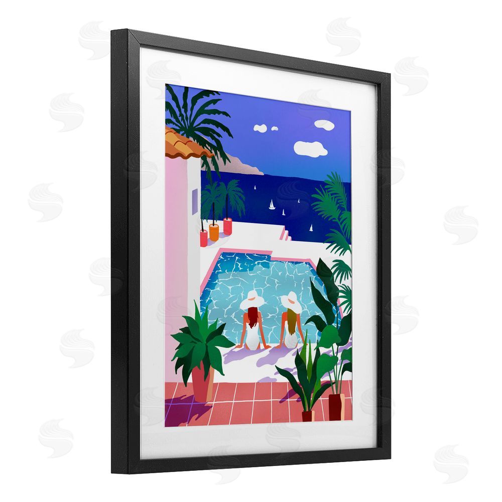 Ziwei Li Poolside Afternoon Friends Black Framed Print Under Glass Wall Art