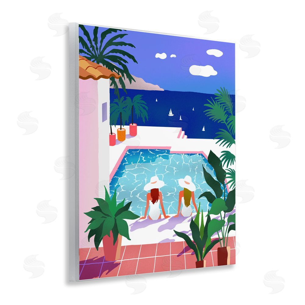 Ziwei Li Poolside Afternoon Friends Wooden Wall Plaque Art Print