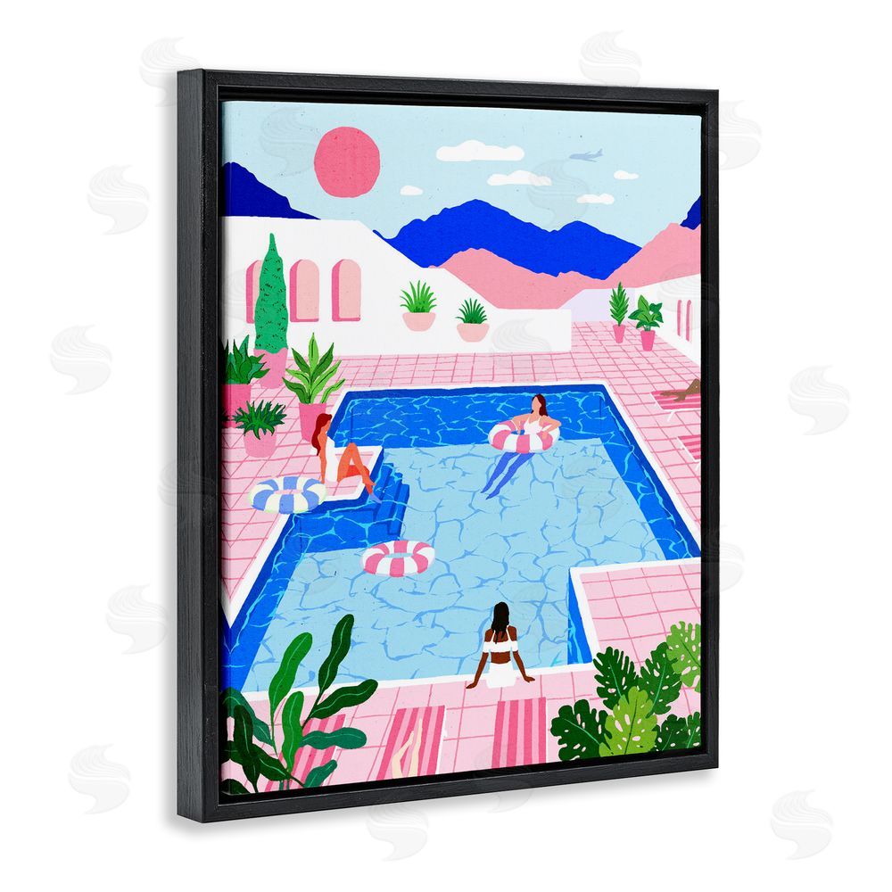 Ziwei Li Hanging By The Pool Resort Black Floating Frame Canvas Wall Art Print