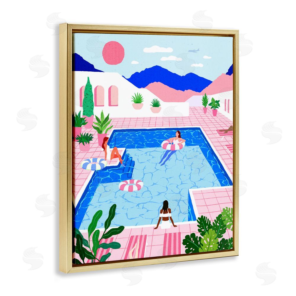 Ziwei Li Hanging By The Pool Resort Gold Floating Frame Canvas Wall Art Print