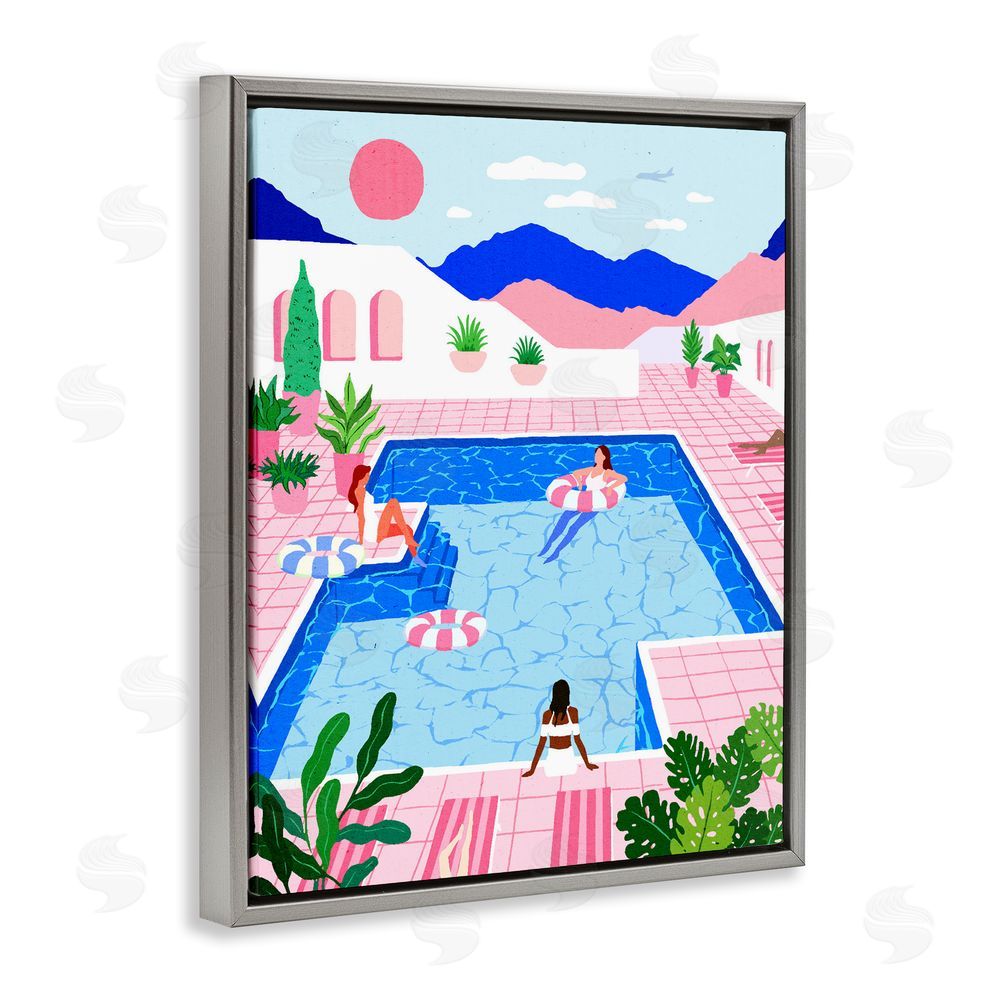 Ziwei Li Hanging By The Pool Resort Gray Floating Frame Canvas Wall Art Print