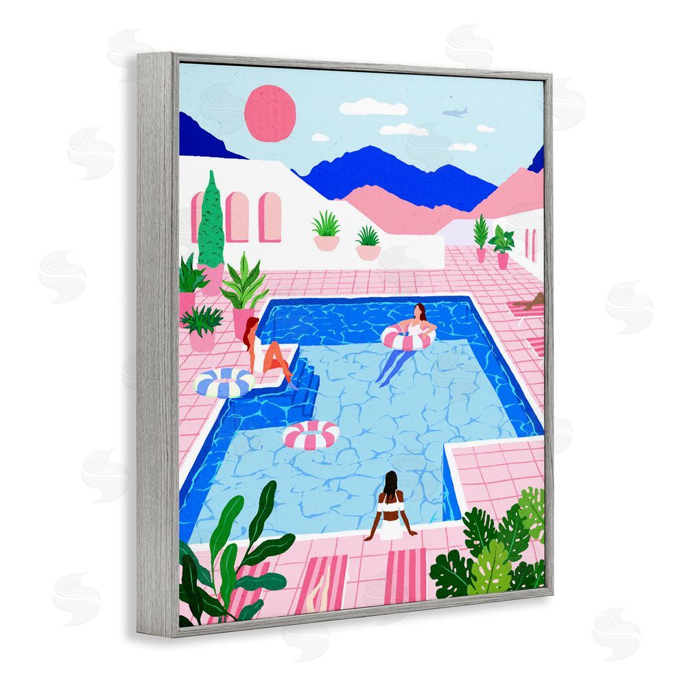 Ziwei Li Hanging By The Pool Resort Gray Framed Giclee Wall Art Print