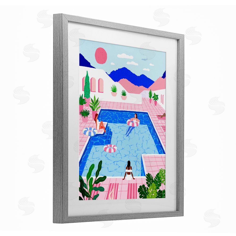 Ziwei Li Hanging By The Pool Resort Gray Framed Print Under Glass Wall Art