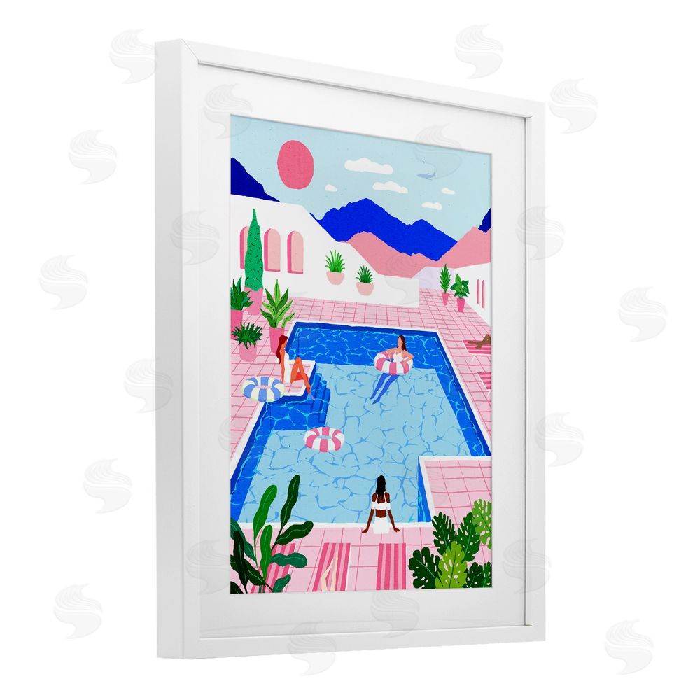 Ziwei Li Hanging By The Pool Resort White Framed Print Under Glass Wall Art