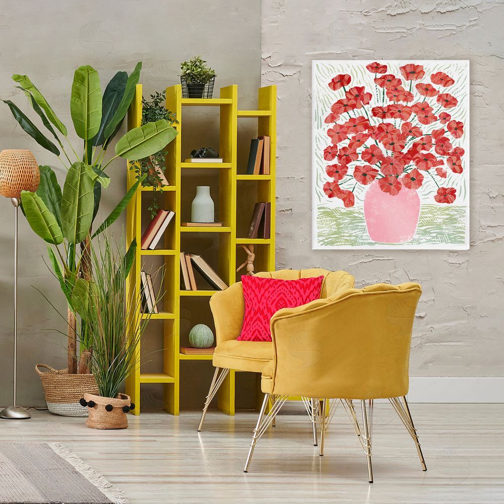 Ziwei Li Red Poppy Bouquet in Pink Vase