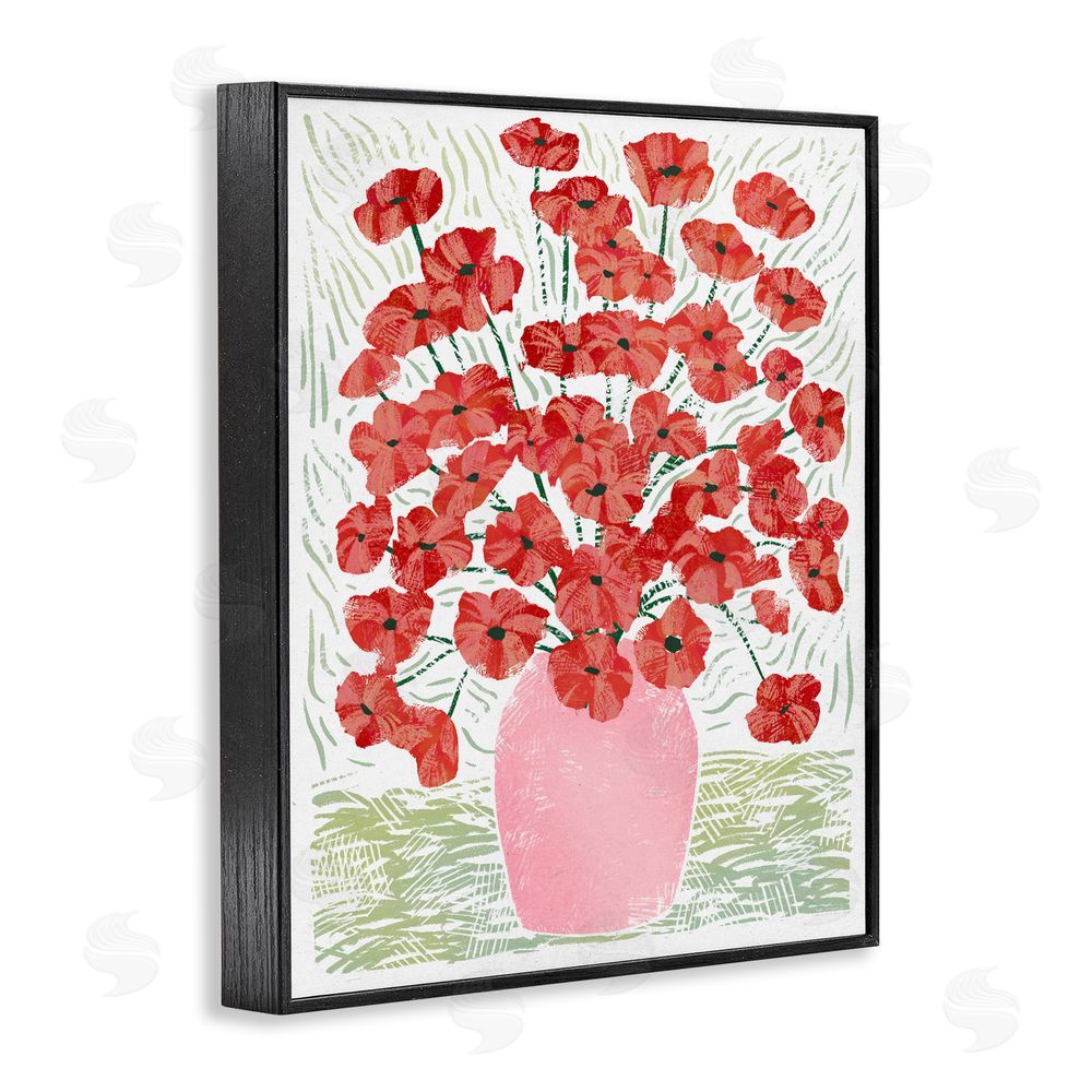 Ziwei Li Red Poppy Bouquet in Pink Vase Black Framed Giclee Wall Art Print
