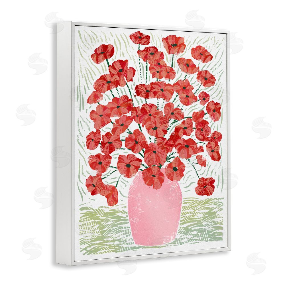 Ziwei Li Red Poppy Bouquet in Pink Vase White Framed Giclee Wall Art Print