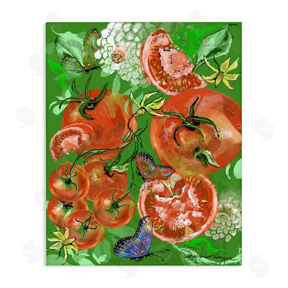 Susan Lugar Tomatoes Swirl Collage Stretched Canvas Wall Art Print