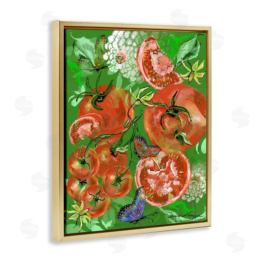 Susan Lugar Tomatoes Swirl Collage Gold Floating Frame Canvas Wall Art Print