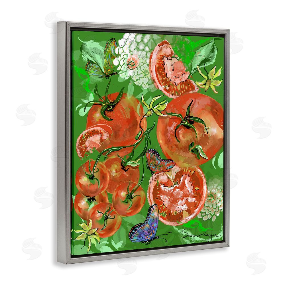 Susan Lugar Tomatoes Swirl Collage Gray Floating Frame Canvas Wall Art Print