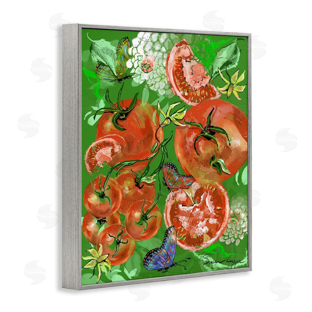 Susan Lugar Tomatoes Swirl Collage Gray Framed Giclee Wall Art Print