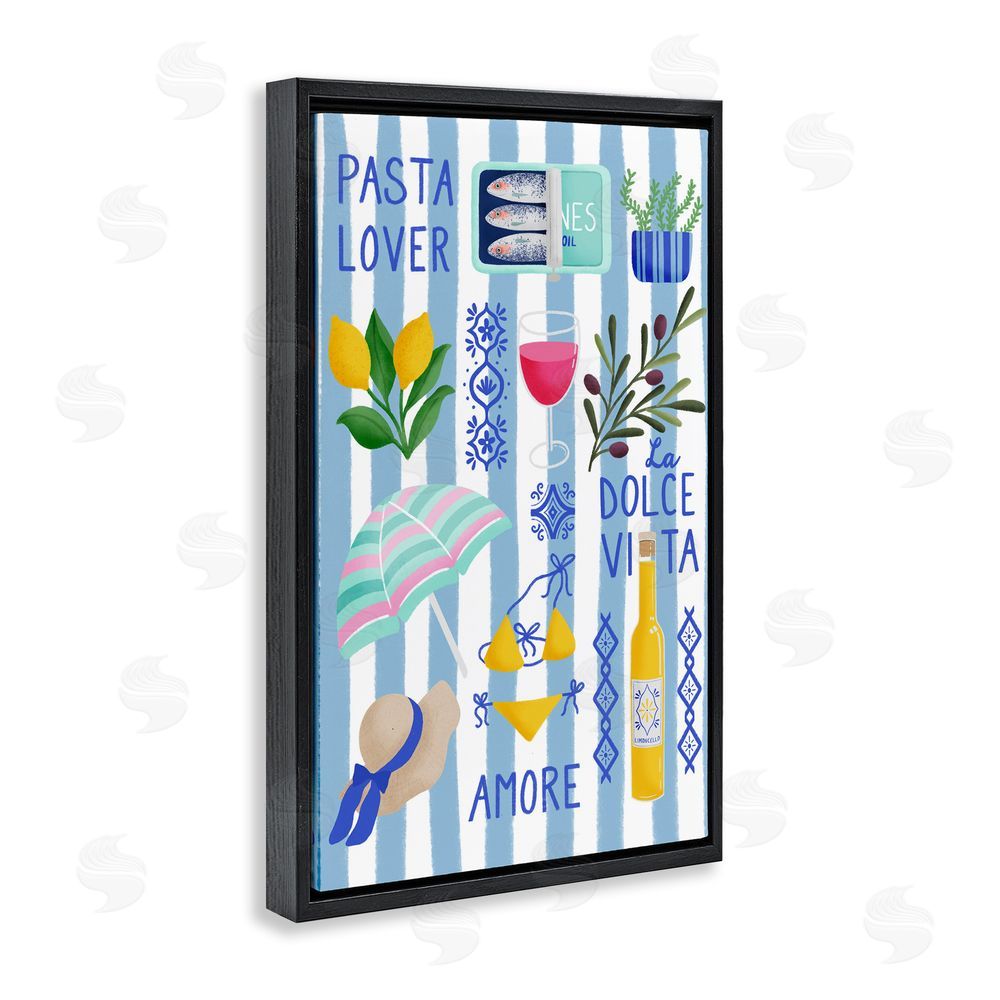 Metka Hiti Pasta Lover Mediterranean Black Floating Frame Canvas Wall Art Print