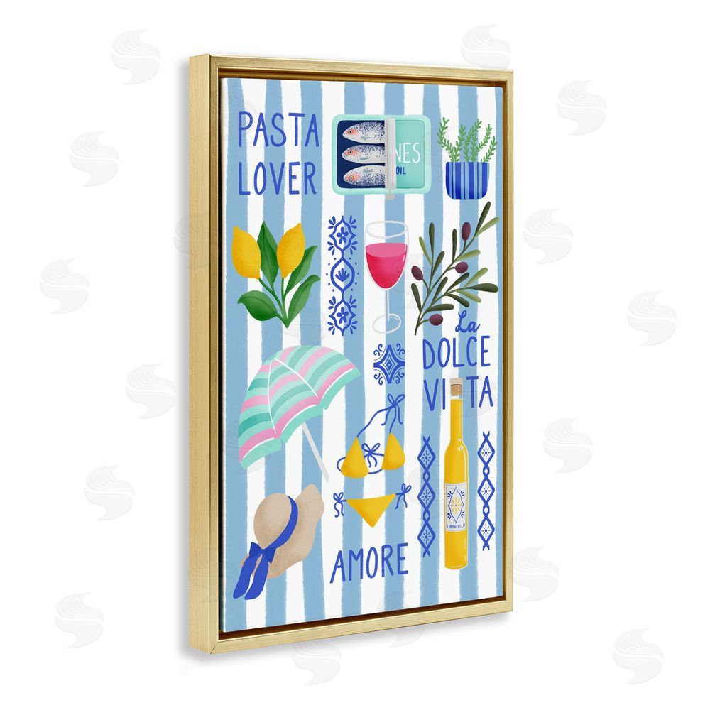 Metka Hiti Pasta Lover Mediterranean Gold Floating Frame Canvas Wall Art Print