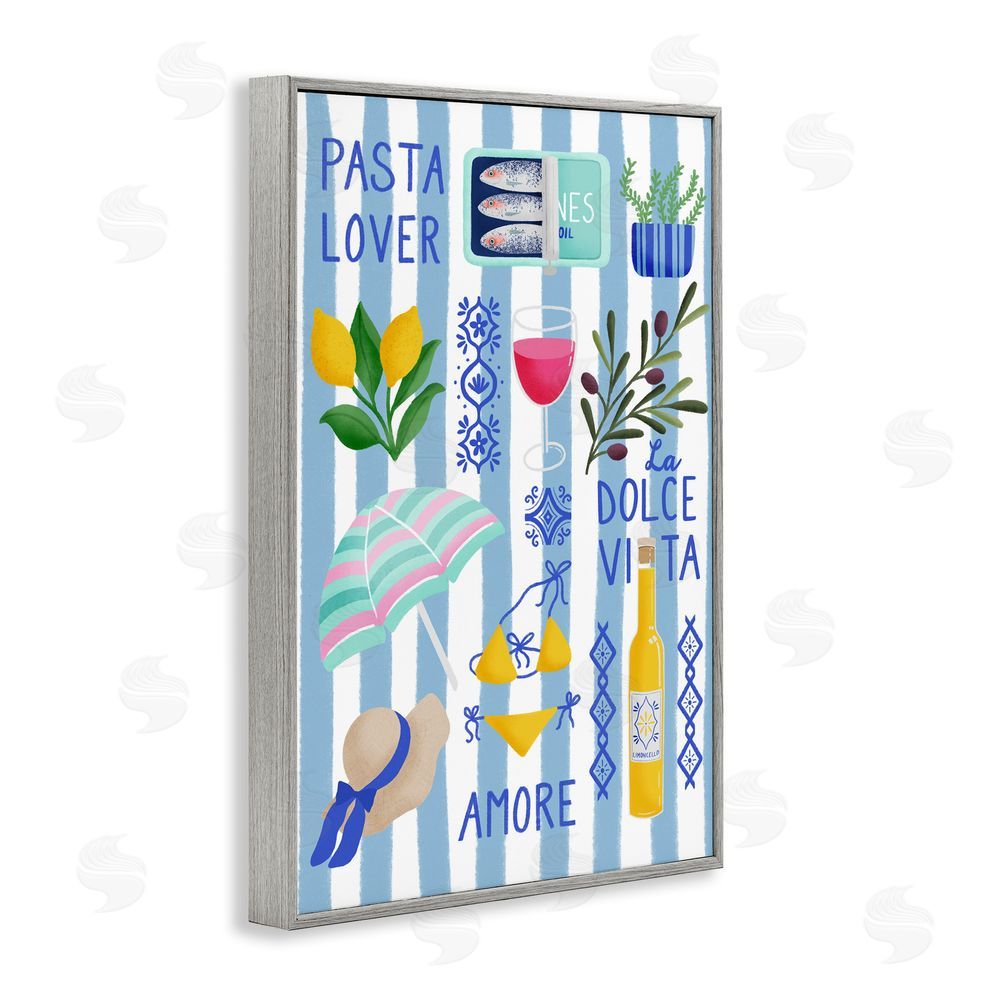 Metka Hiti Pasta Lover Mediterranean Gray Framed Giclee Wall Art Print