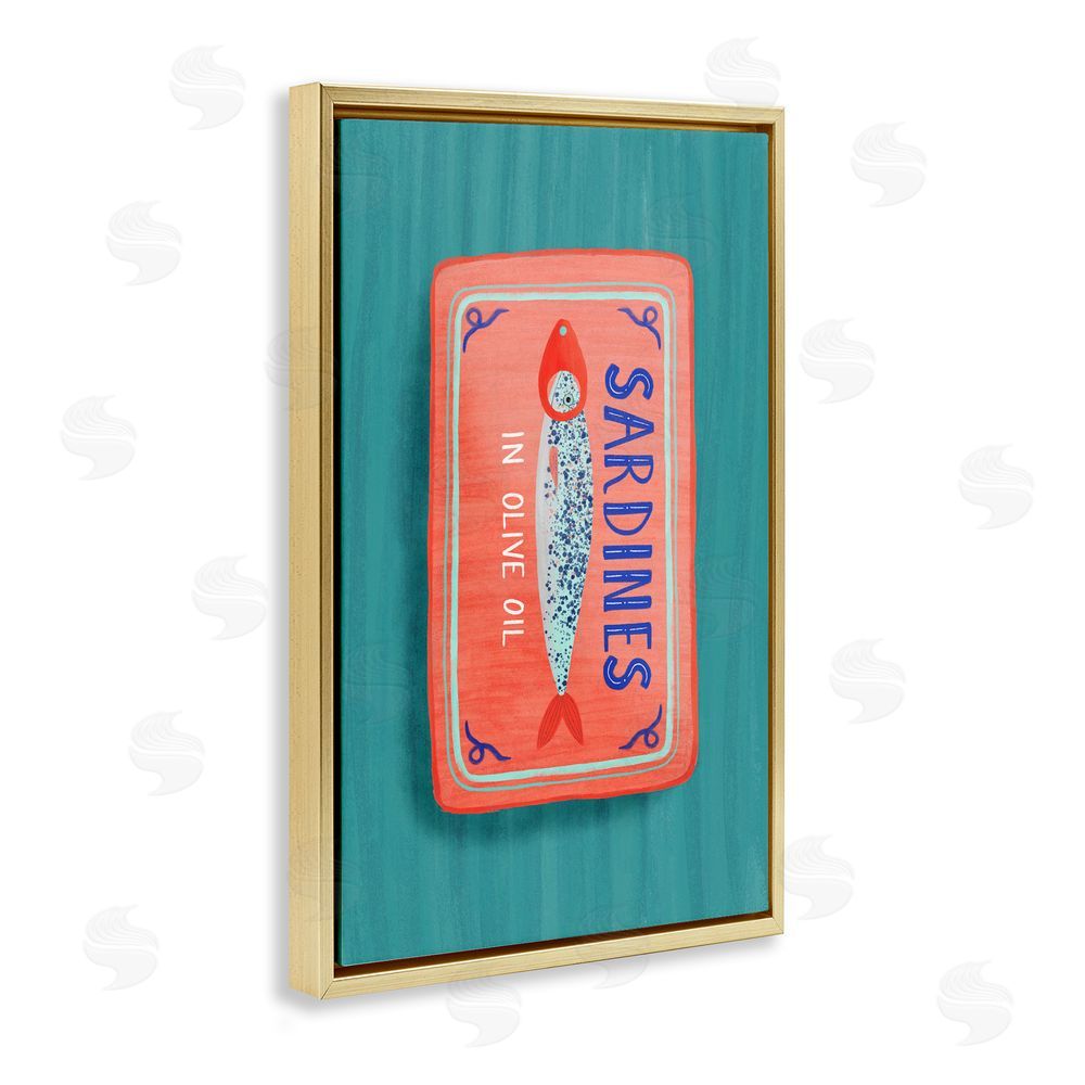 Metka Hiti Sardines Olive Oil Seafood Gold Floating Frame Canvas Wall Art Print