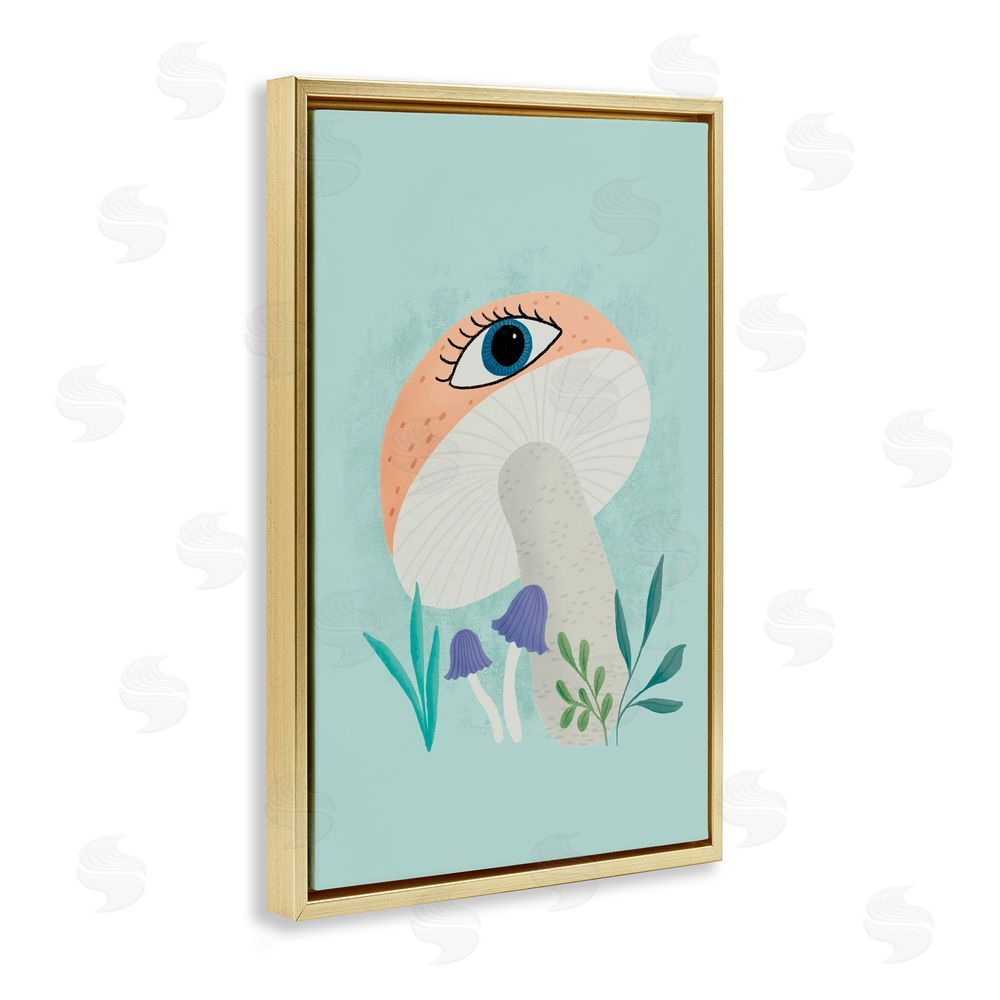 Metka Hiti Mushroom with Mystical Eye Gold Floating Frame Canvas Wall Art Print