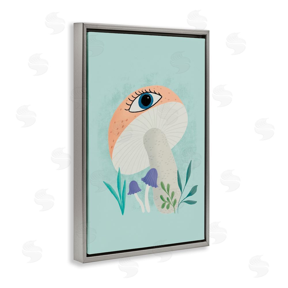 Metka Hiti Mushroom with Mystical Eye Gray Floating Frame Canvas Wall Art Print