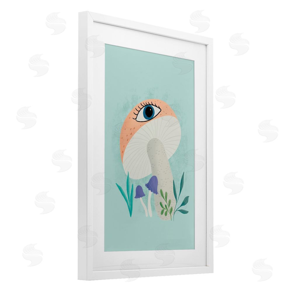 Metka Hiti Mushroom with Mystical Eye White Framed Print Under Glass Wall Art