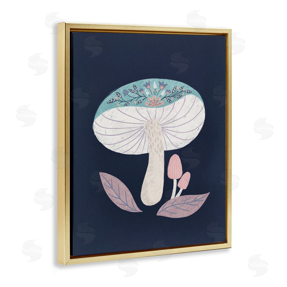 Metka Hiti Floral Cottage Mushroom Gold Floating Frame Canvas Wall Art Print