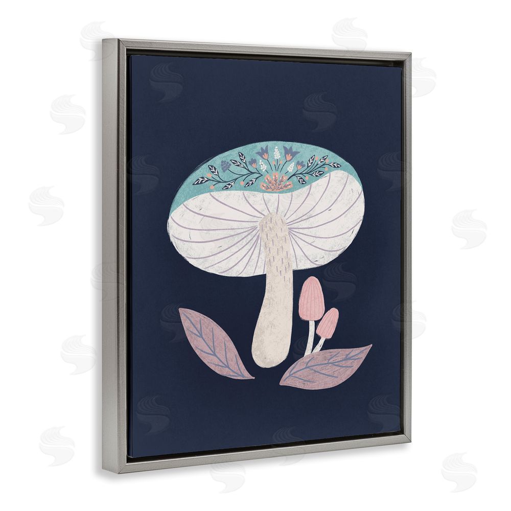 Metka Hiti Floral Cottage Mushroom Gray Floating Frame Canvas Wall Art Print