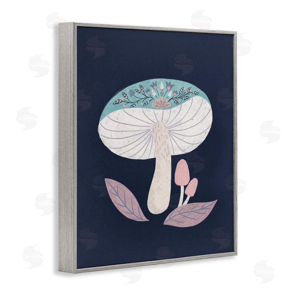 Metka Hiti Floral Cottage Mushroom Gray Framed Giclee Wall Art Print