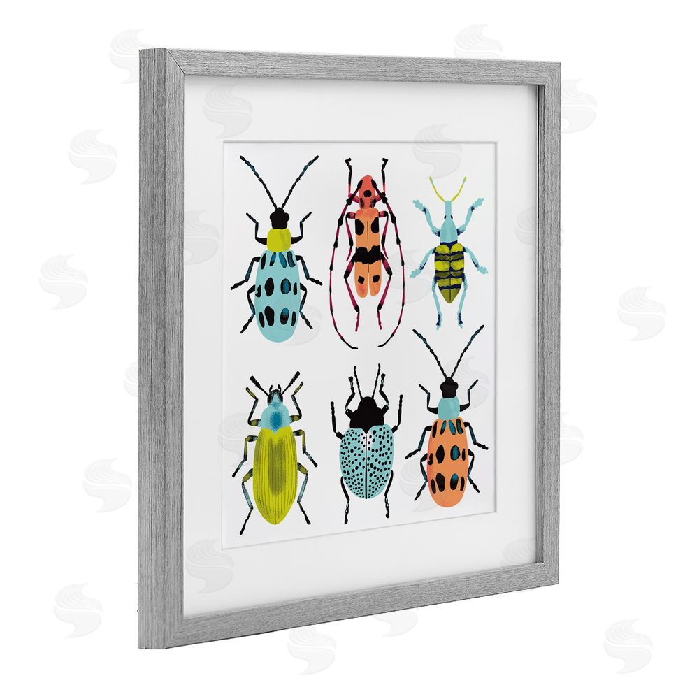 Metka Hiti Beetles & Bugs Collection Gray Framed Print Under Glass Wall Art