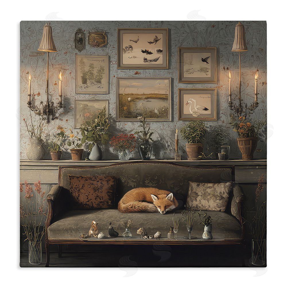 The Wands Want Fox on Antique Sofa Stretched Canvas Wall Art Print