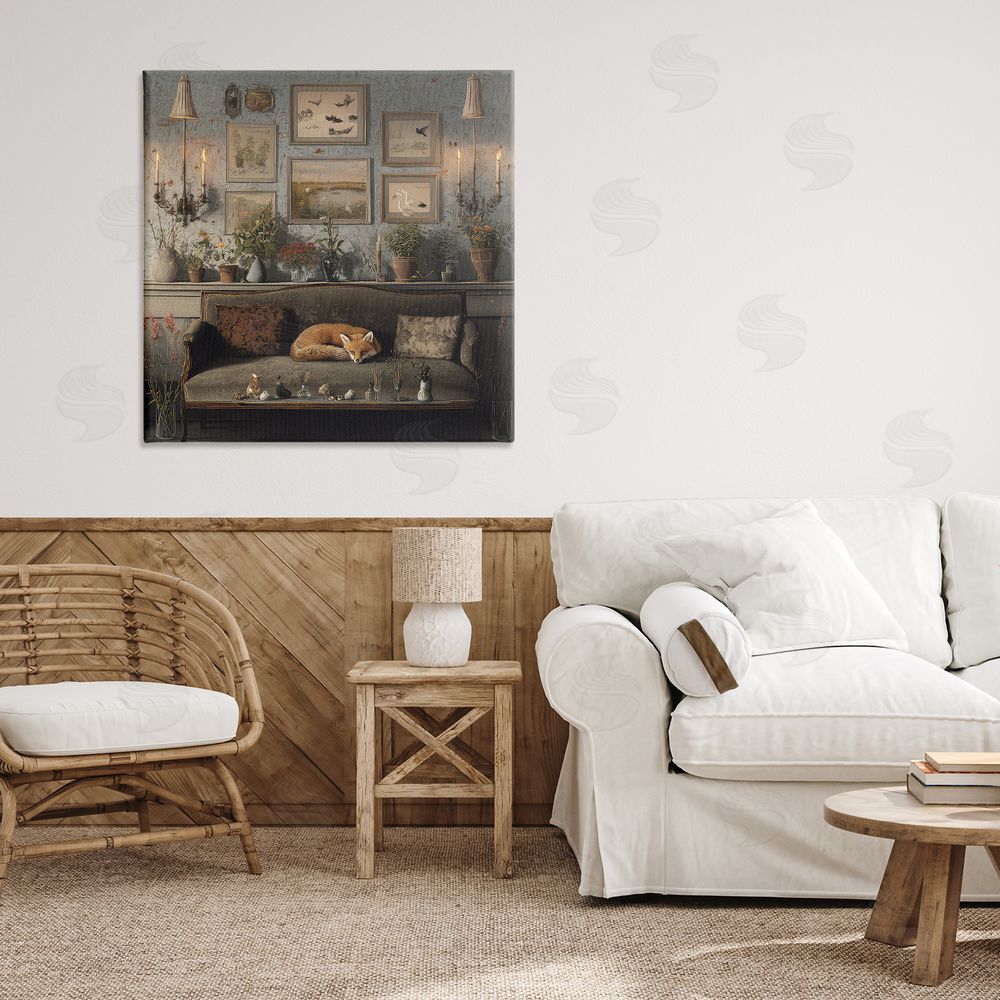 The Wands Want Fox on Antique Sofa Stretched Canvas Wall Art in Room