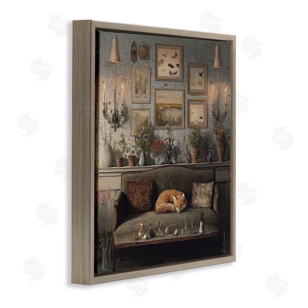 The Wands Want Fox on Antique Sofa Brown Floating Frame Canvas Wall Art Print