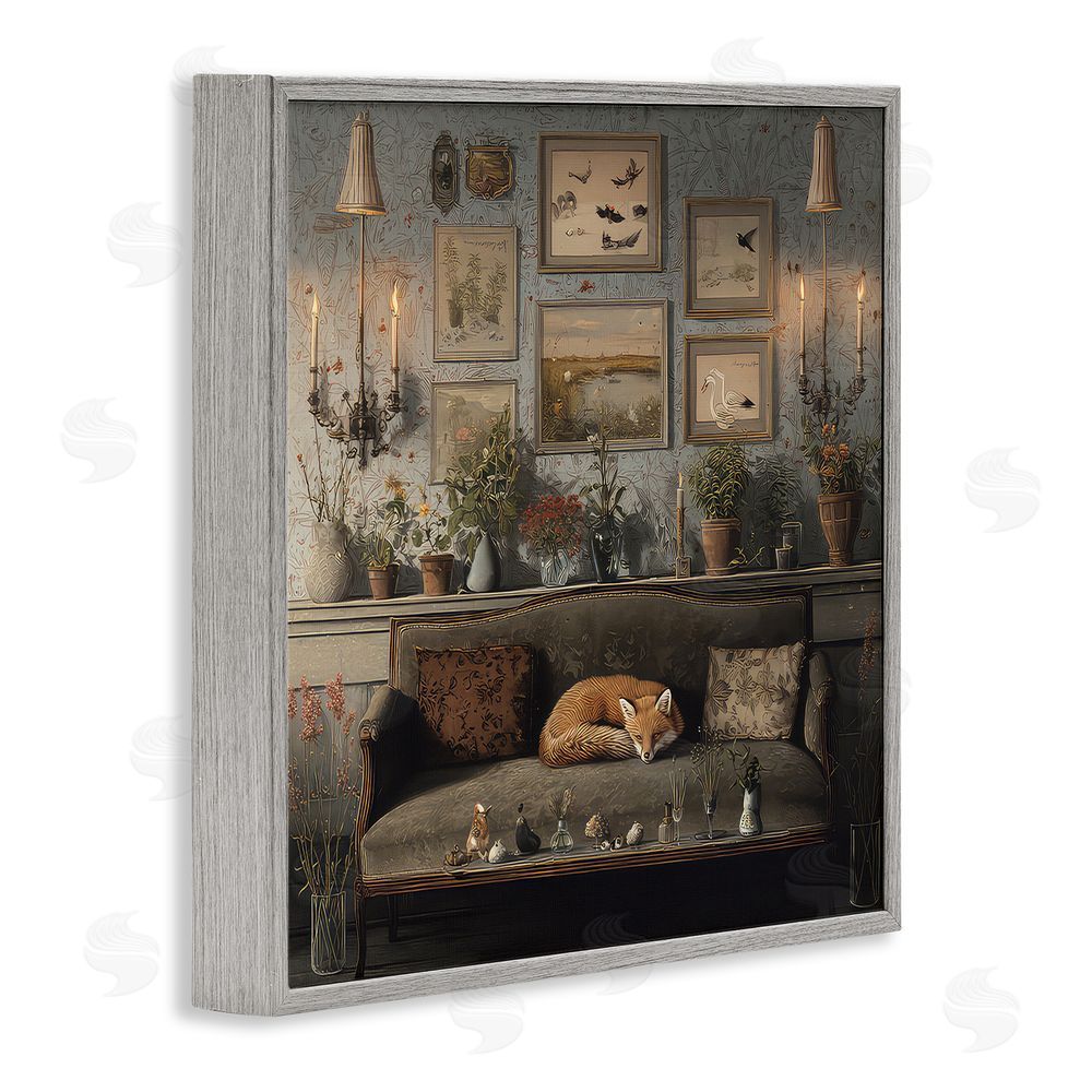 The Wands Want Fox on Antique Sofa Gray Framed Giclee Wall Art Print