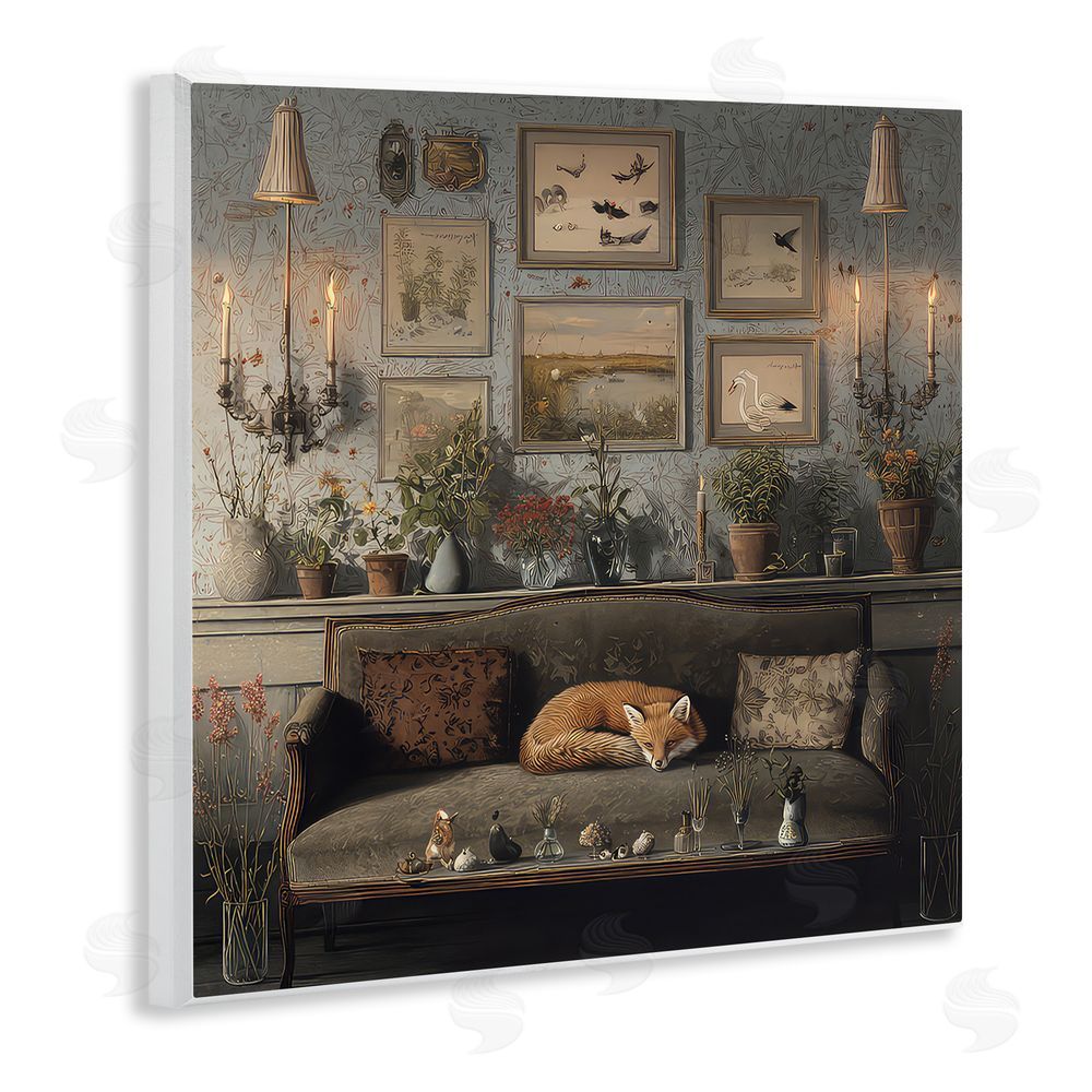The Wands Want Fox on Antique Sofa Wooden Wall Plaque Art Print