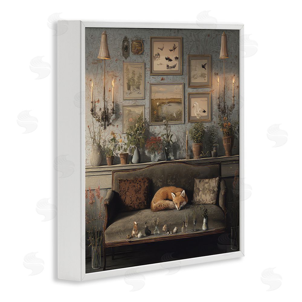 The Wands Want Fox on Antique Sofa White Framed Giclee Wall Art Print