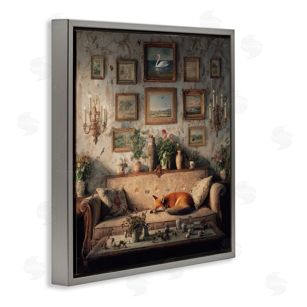 The Wands Want Vintage Parlor with Fox Gray Floating Frame Canvas Wall Art Print
