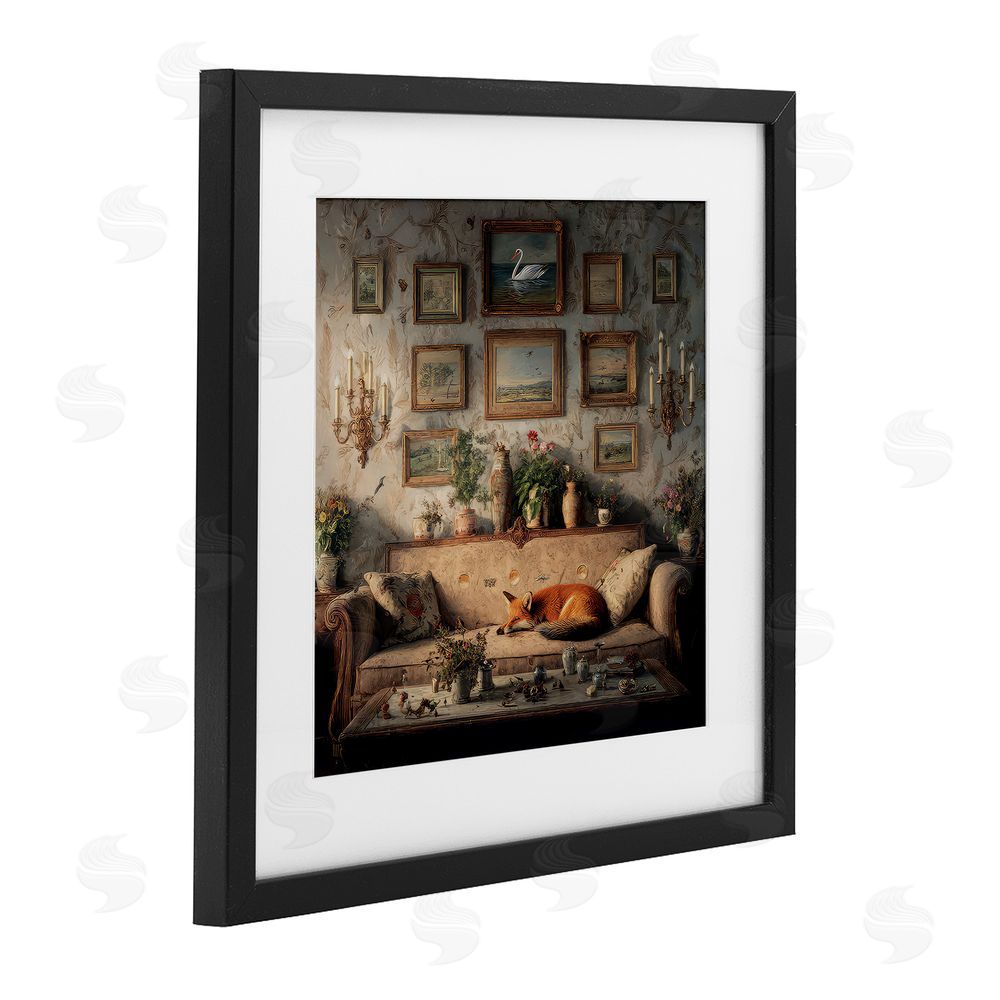 The Wands Want Vintage Parlor with Fox Black Framed Print Under Glass Wall Art