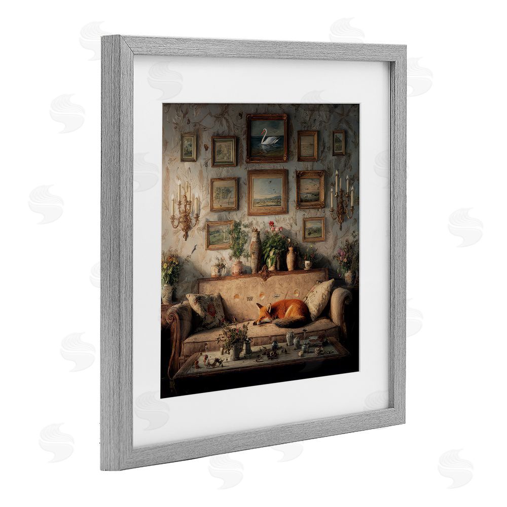 The Wands Want Vintage Parlor with Fox Gray Framed Print Under Glass Wall Art