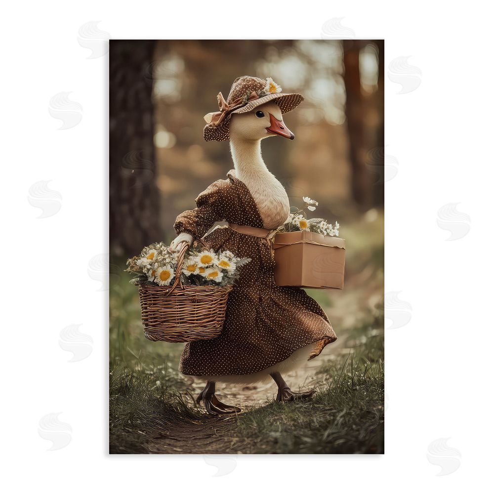The Wands Want Mother Goose with Flowers Stretched Canvas Wall Art Print