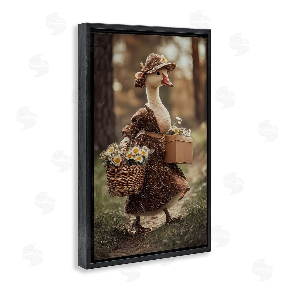 The Wands Want Mother Goose with Flowers Black Floating Frame Canvas Wall Art Print