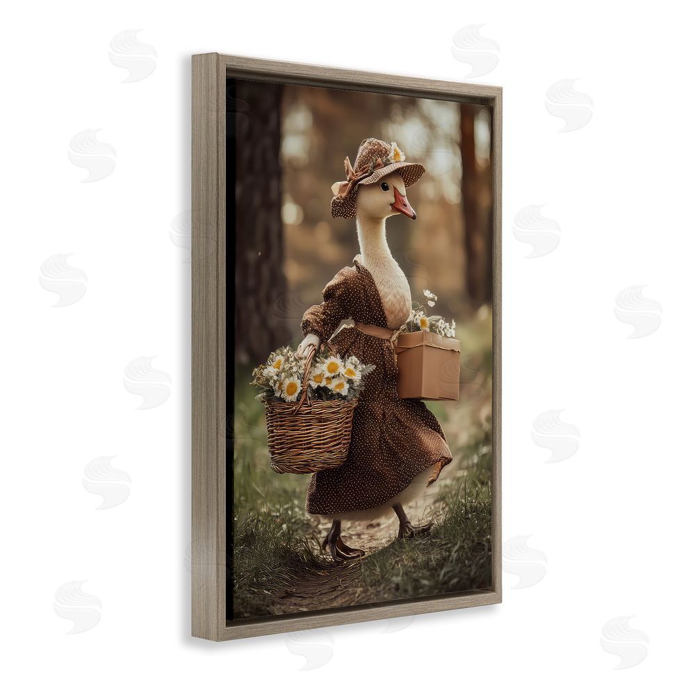 The Wands Want Mother Goose with Flowers Brown Floating Frame Canvas Wall Art Print