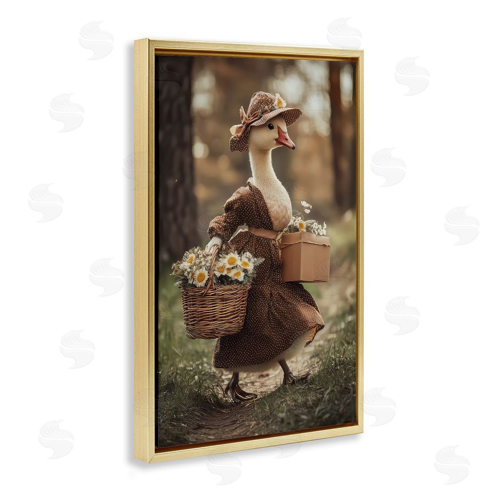 The Wands Want Mother Goose with Flowers Gold Floating Frame Canvas Wall Art Print