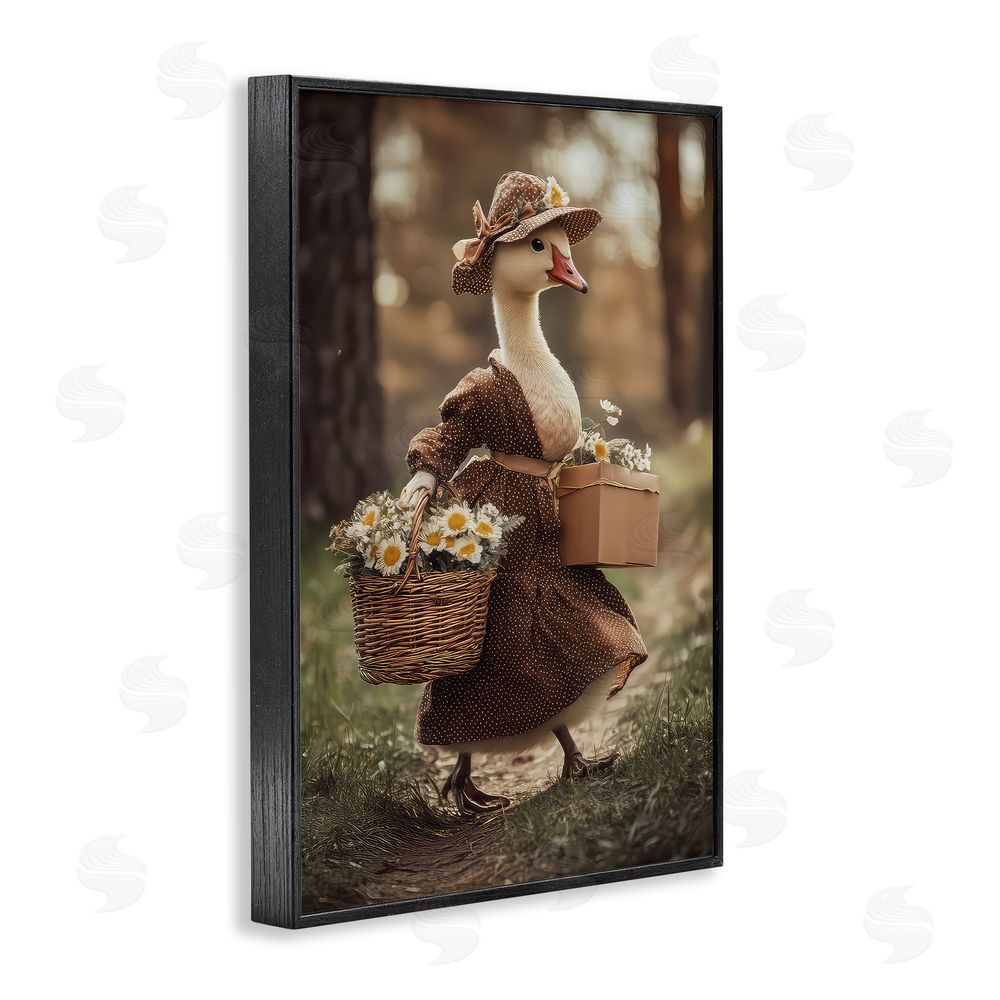 The Wands Want Mother Goose with Flowers Black Framed Giclee Wall Art Print
