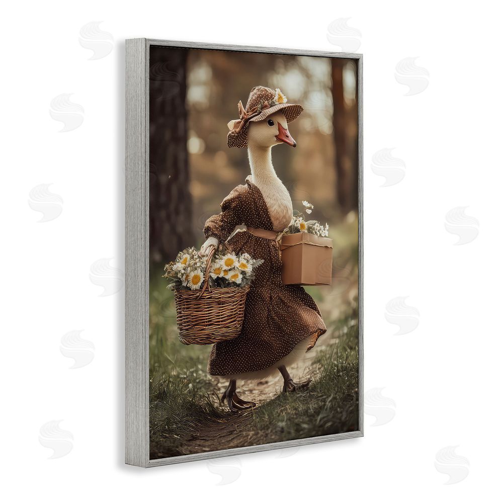 The Wands Want Mother Goose with Flowers Gray Framed Giclee Wall Art Print