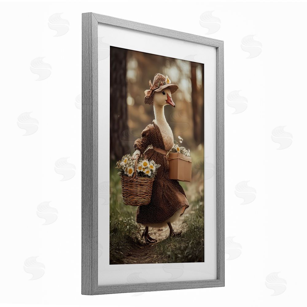 The Wands Want Mother Goose with Flowers Gray Framed Print Under Glass Wall Art