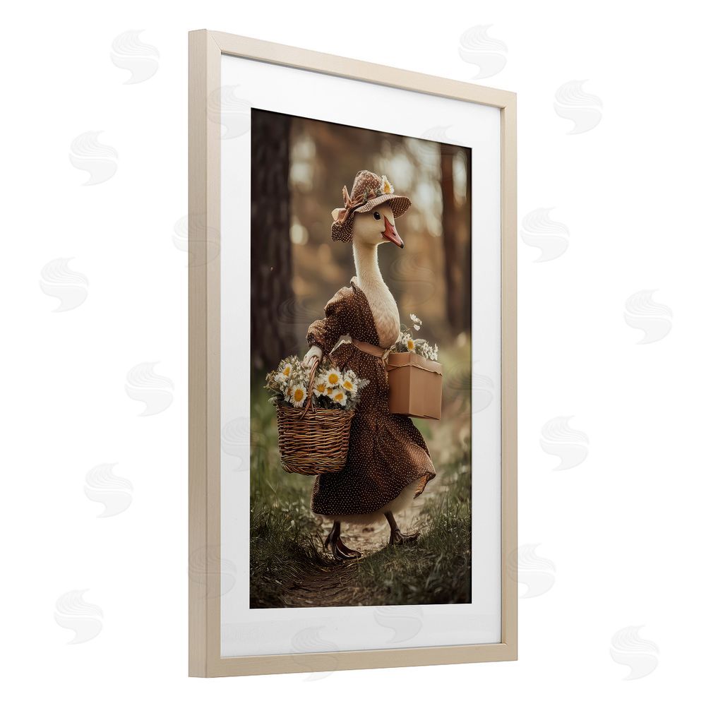 The Wands Want Mother Goose with Flowers Brown Framed Print Under Glass Wall Art