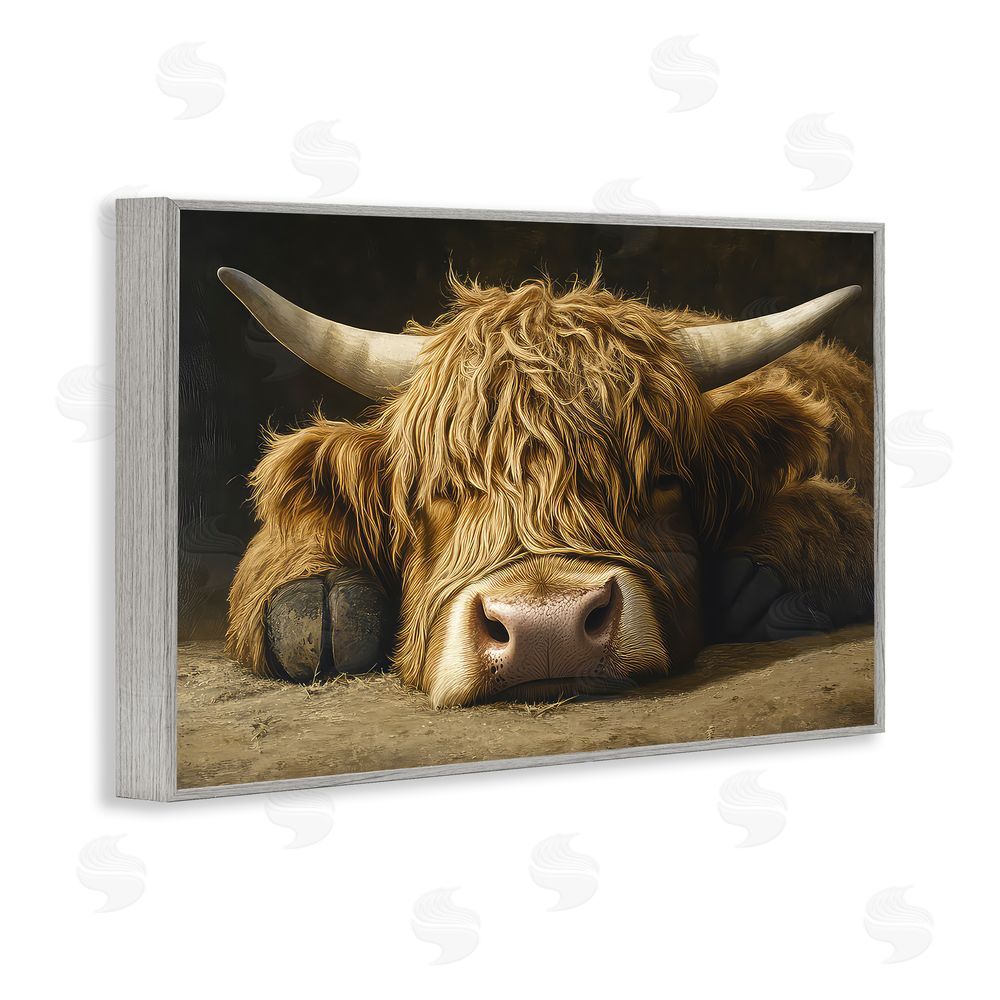 The Wands Want Sleeping Highland Cow & Hoof Gray Framed Giclee Wall Art Print
